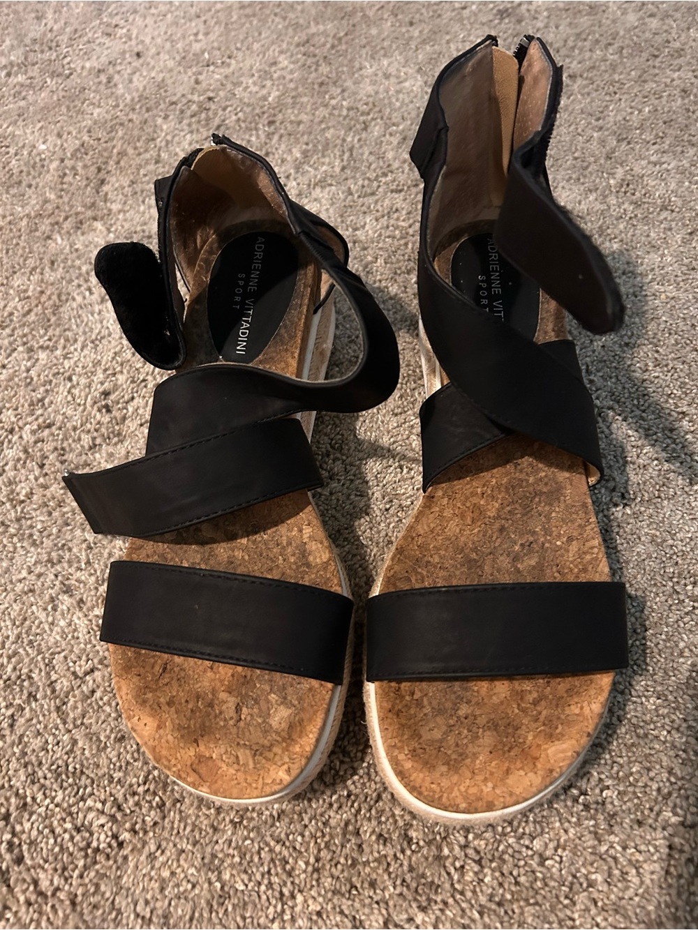 Adrienne Vittadini Black Strappy Cork Footbed Sandals